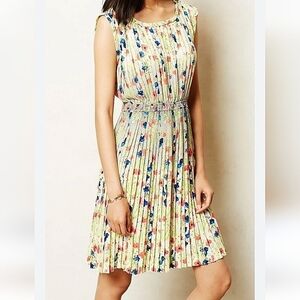Anthropologie-Baraschi "Meadowlight" Pleated Floral Scoop Neck Dress-Siz…